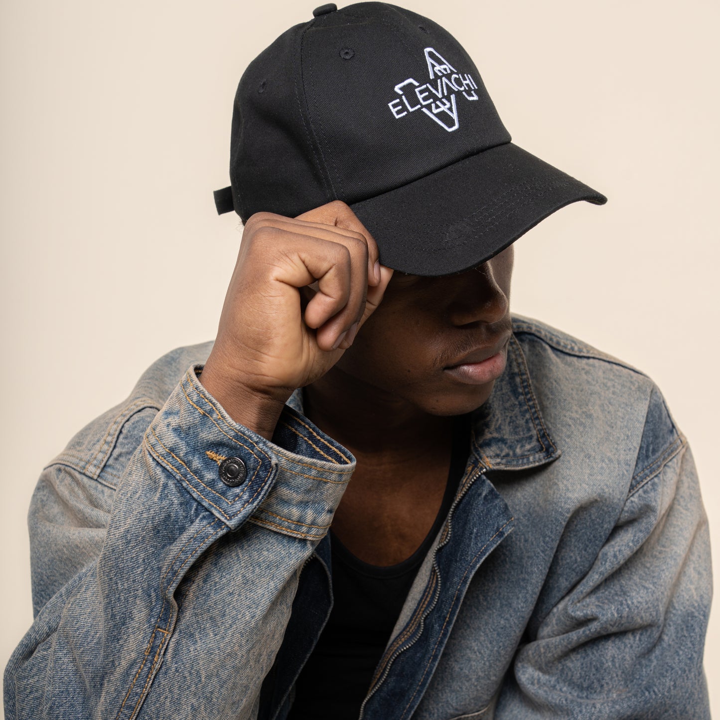 model wearing elevachi cap in black