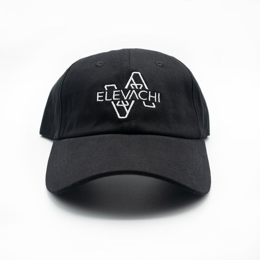 front of elevachi cap in black